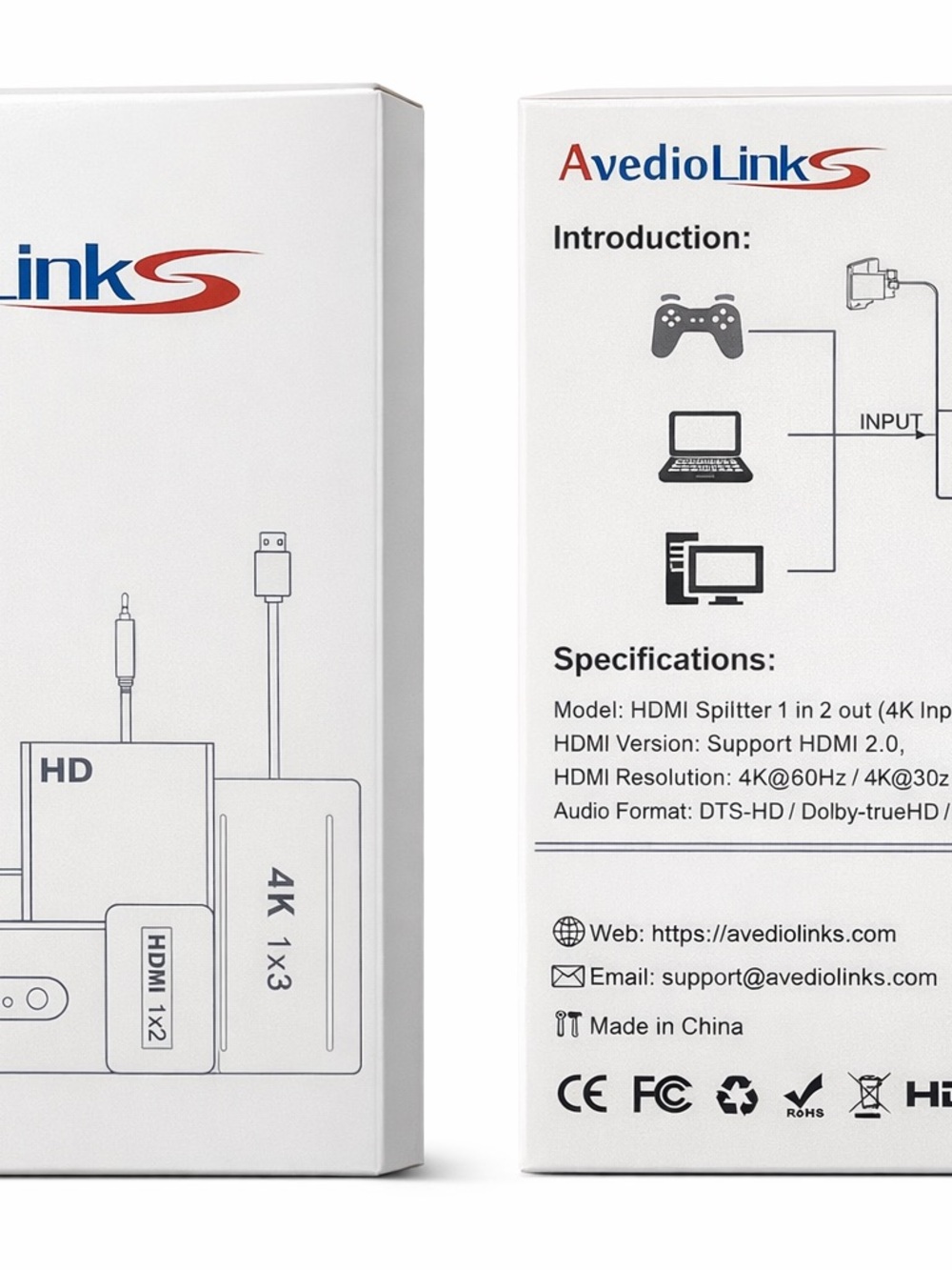 Avedio Links HDMI Splitter 1x2 4K 60Hz Dual Display Adapter HDMI 2.0